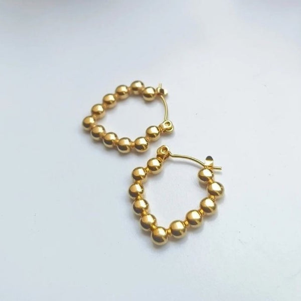 Anti tarnish gold bead hoop earrings