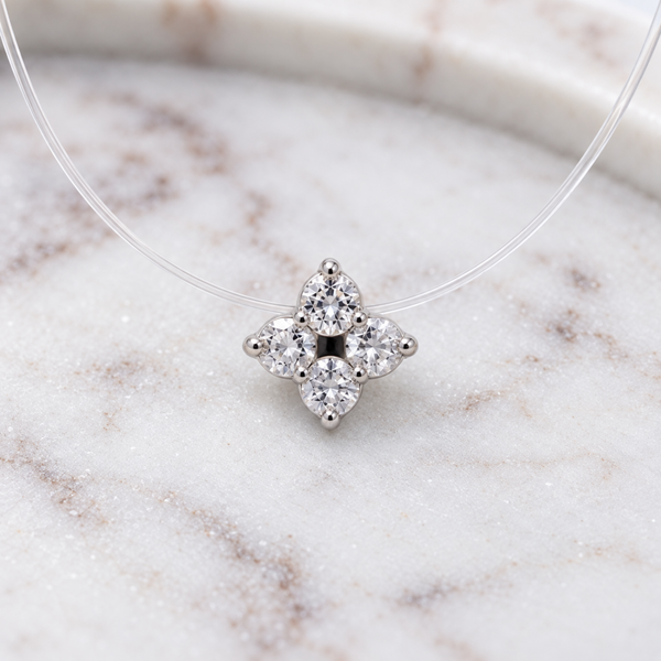 S925 Silver Invisible Crystal Clover Necklace