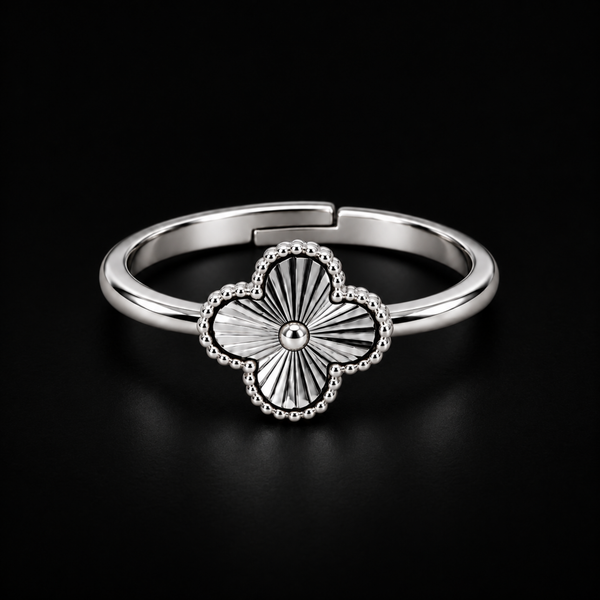 S925 Silver Clover Bloom Adjustable Ring