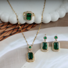 Love Green Cube Shape Necklace, Ring, Earring Set