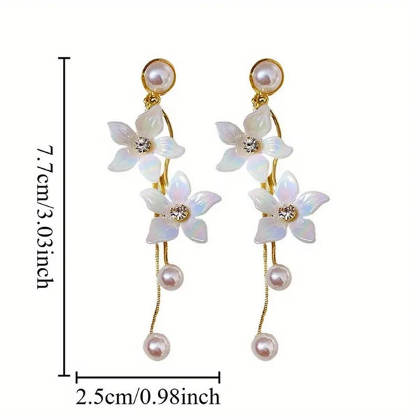 Flower pearl tassel earrings