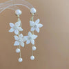 Flower pearl tassel earrings