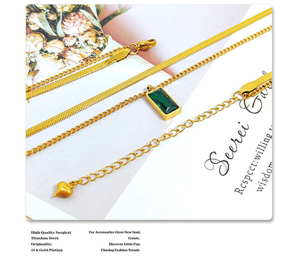 Gold Plated Baguette Snake Emerald Necklace