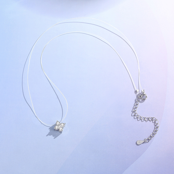 S925 Silver Invisible Crystal Clover Necklace