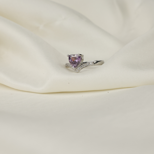 Sterling Silver Purple Heart Shaped Ring