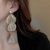 Rose Gold Metal Leaf Long Stud Earrings