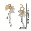Bow And Pearls Tassels Earrings