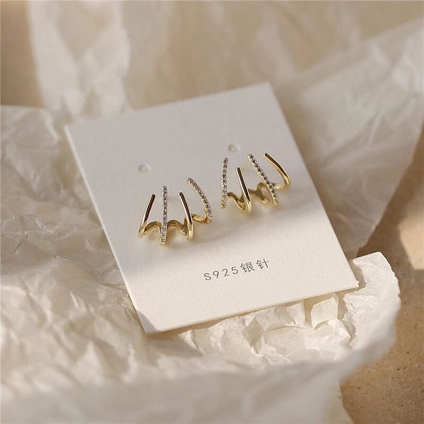 Pack Of 2 Trendy Gold-Tone Rhinestone Earring
