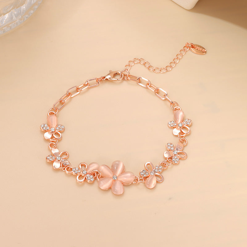 Flower Rose Gold Plated Crystals Bracelet