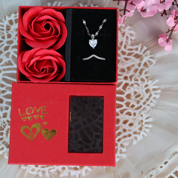 Love White Mini Heart Necklace, Ring Set