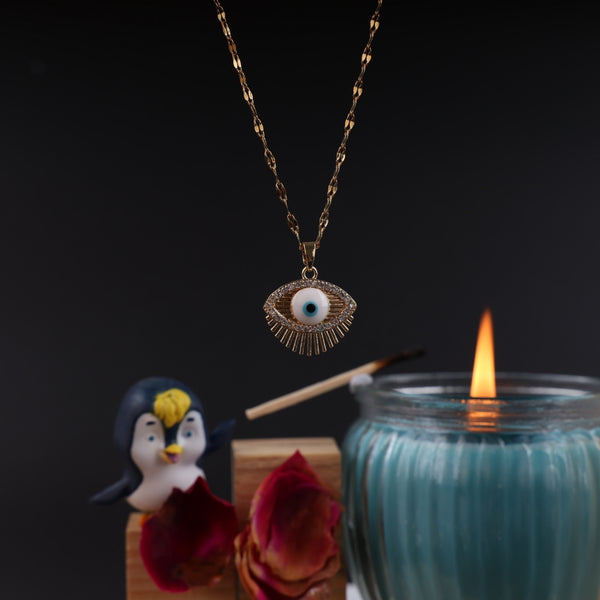 Gold Plated Nazar Evil Eye Pendant Necklace