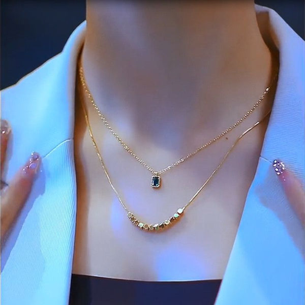 Anti Tarnish Double Layered Green Stone Necklace