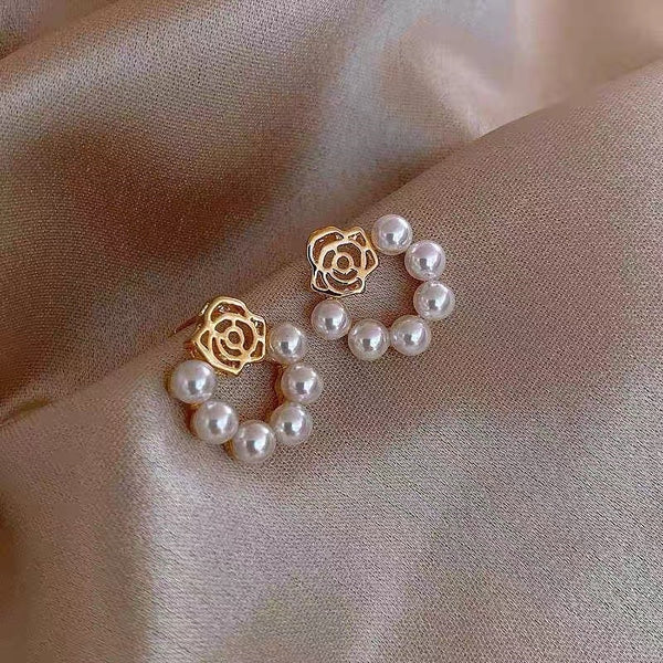 Combo Of 2 Fancy Goden Hoop & Pearl Erring