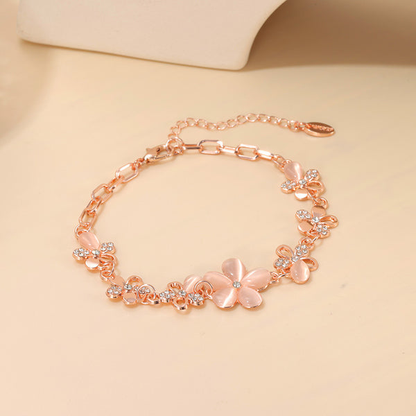 Flower Rose Gold Plated Crystals Bracelet