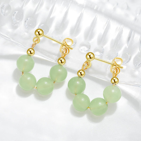 Gold Plated Green Beaded Hoop Earring