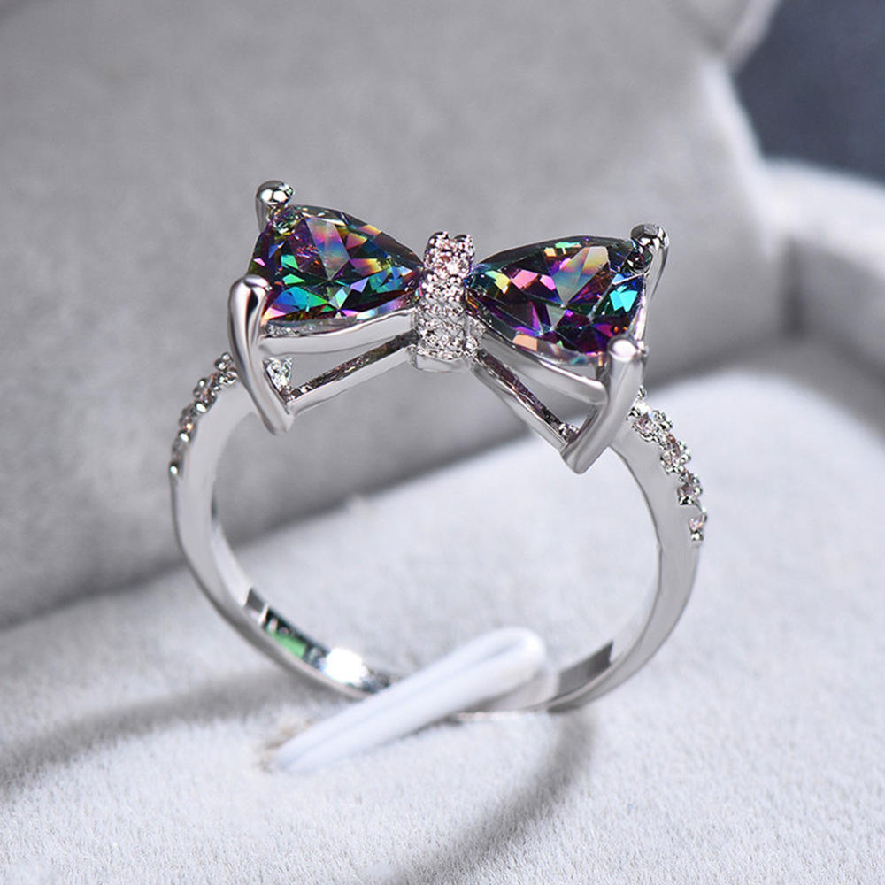 Silver Fancy Green Bow Ring