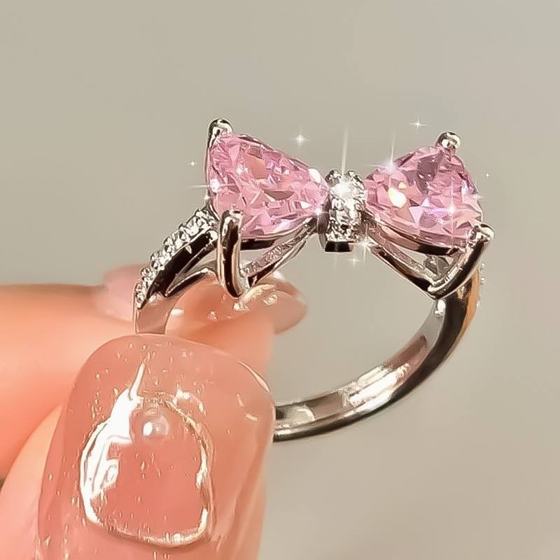 Pink Zircon Bow Ring - Fashionable and Adjustable Jewelry