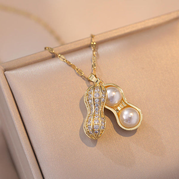 Golden Peanut Pearl Pendant Necklace
