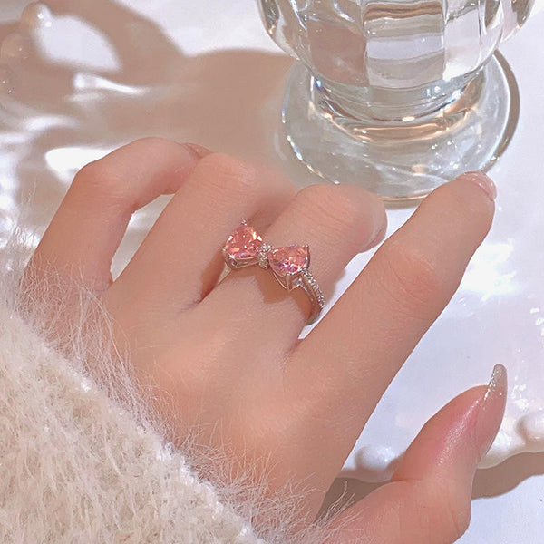 Pink Zircon Bow Ring - Fashionable and Adjustable Jewelry