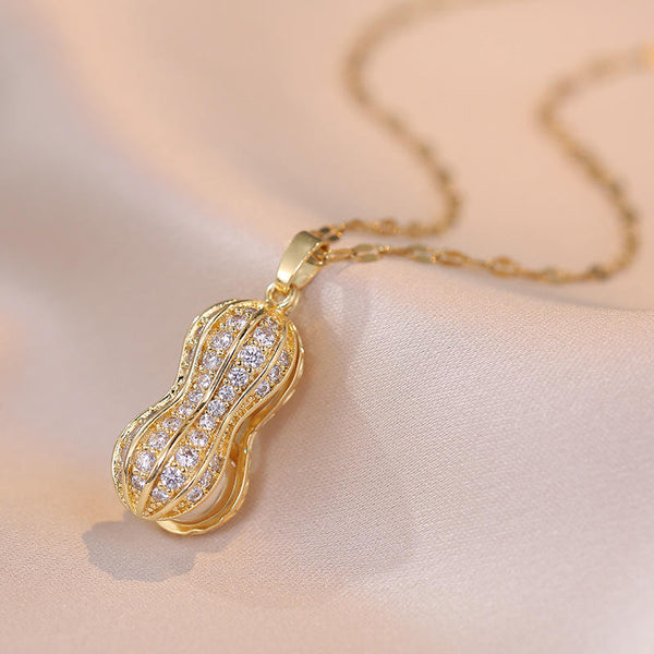 Golden Peanut Pearl Pendant Necklace