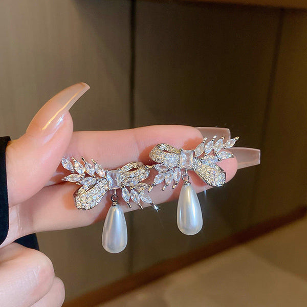 Silver Bow Drop Earring