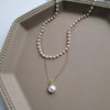 Charming GoldPlated Double Layered Pearl Drop Pendant Necklace for Women and Girls