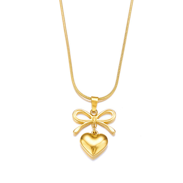 Golden small heart cute bow necklace