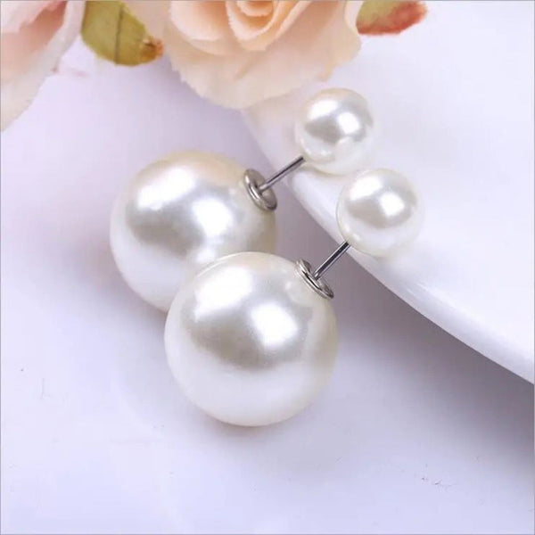Double pearl stud earrings