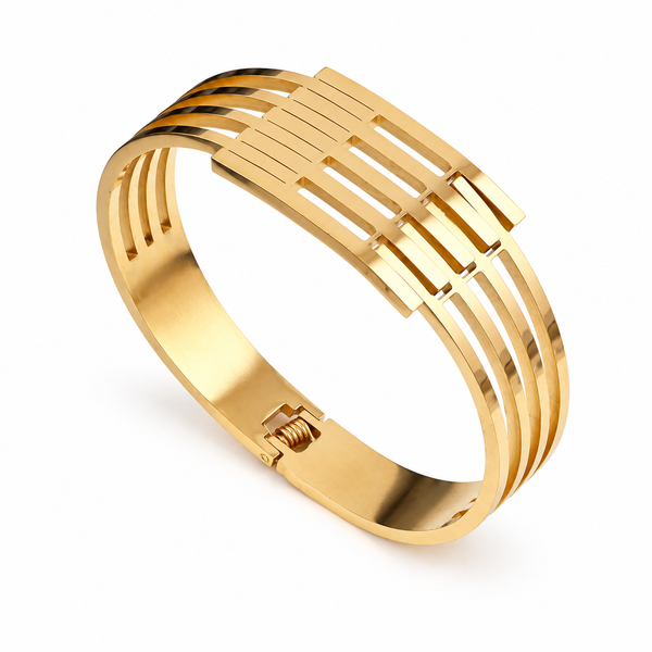 Gold Plated Rib Cuff Bracelet