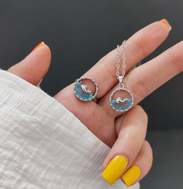 Combo Of Blue Sea Zircon Pendant And Ring