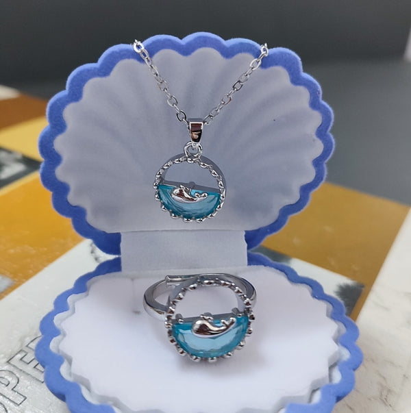 Combo Of Blue Sea Zircon Pendant And Ring