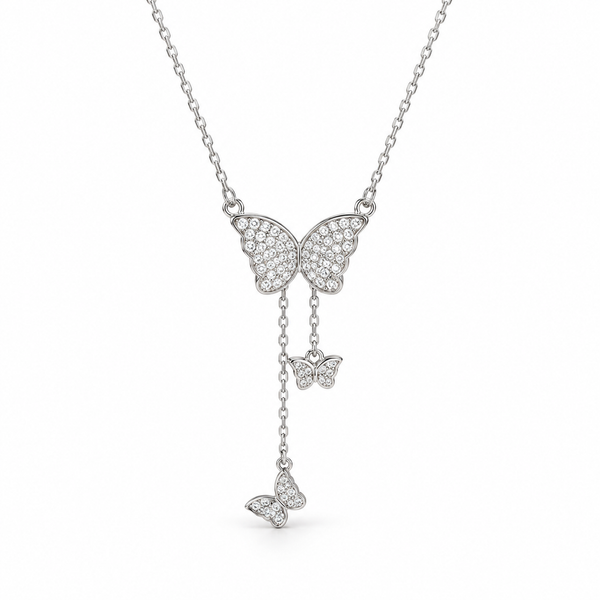 White stone cute butterfly necklace