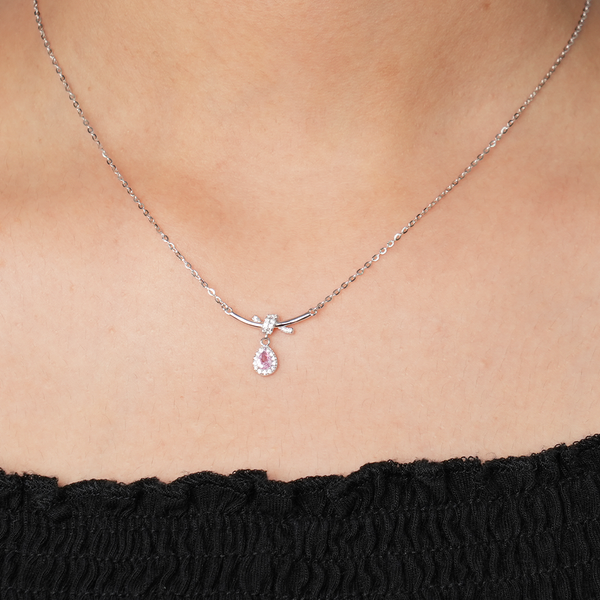 925 Silver Neclace With Pink Stone Pendent