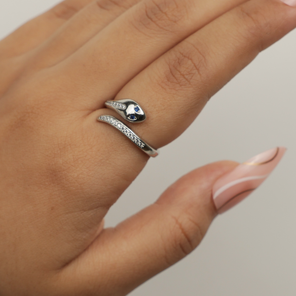 Silver Rhinestone Snake Ring