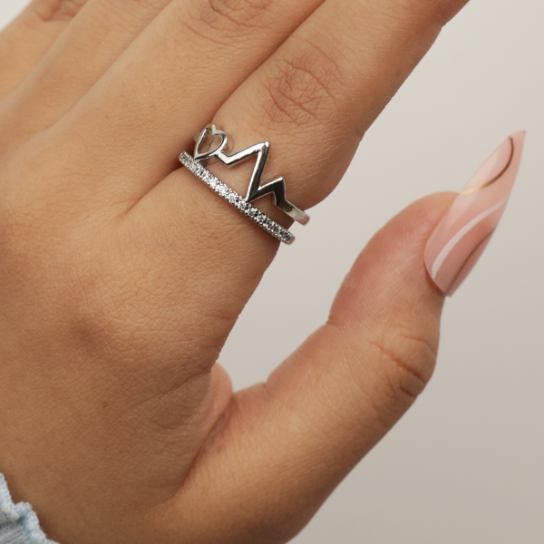 Designer Silver Zig Zag Stones Ring