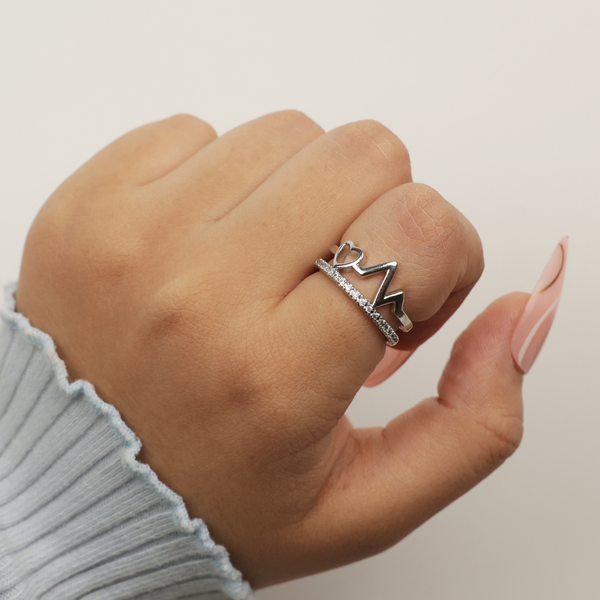 Designer Silver Zig Zag Stones Ring