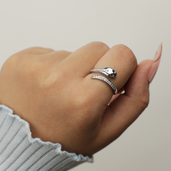 Silver Rhinestone Snake Ring