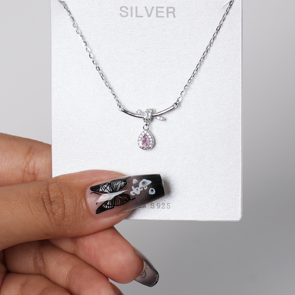 925 Silver Neclace With Pink Stone Pendent