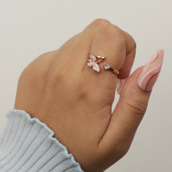 Rose Gold Butterfly Adjustable Ring