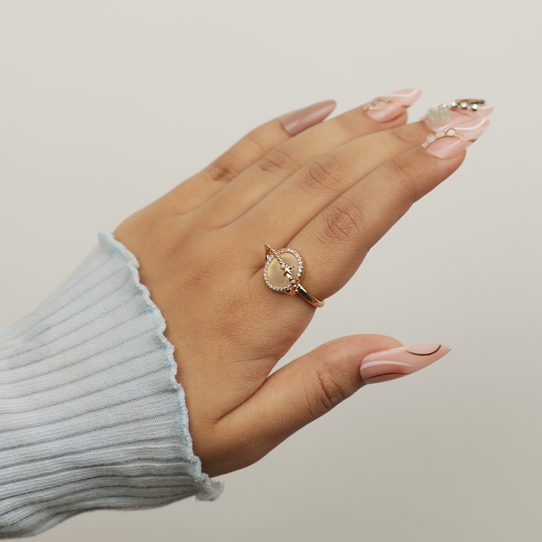 Trendy Golden Star & Moonstone Adjustable Ring for Women