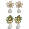 Pack Of 2 White -Green Flower Earring