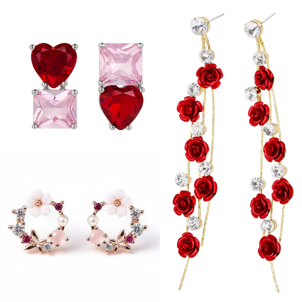 Pack Of 3 Flower Heart Earring