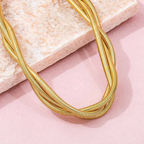 Gold Plated Multi Layered Choker Necklace