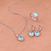 Crystal Heart Necklace,Earrings,Ring Three Piece Set