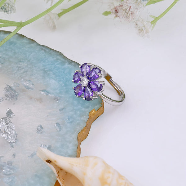 Pretty Purple Crystal Flower Ring
