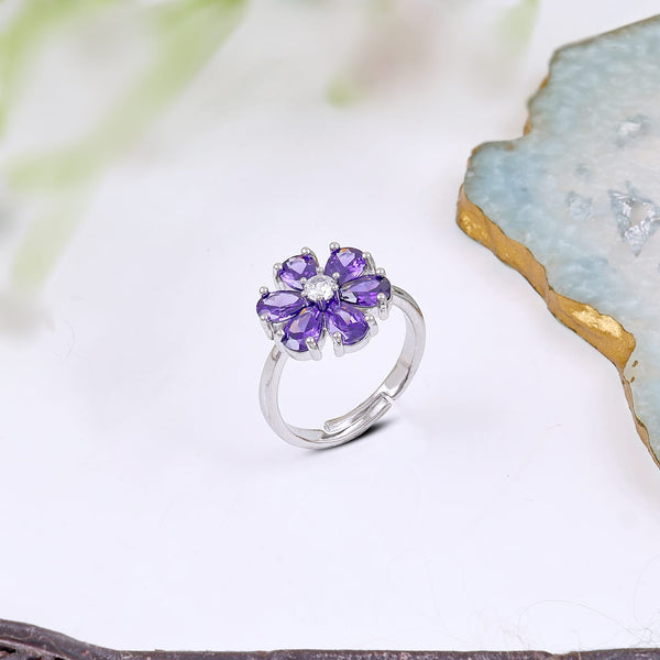 Pretty Purple Crystal Flower Ring