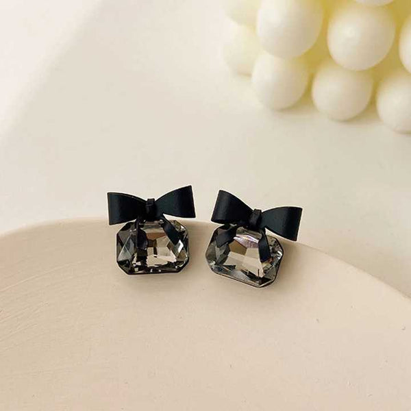 Black Crystal Ribbon Bow Earring