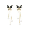 Crystal Shine Butterfly Pearl Long Tassel Earring