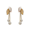 Double Leaf Design Long Pearl Chain Tassel Earring