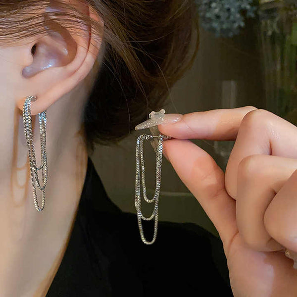 Silver Multi Chain Long Tassel Earring